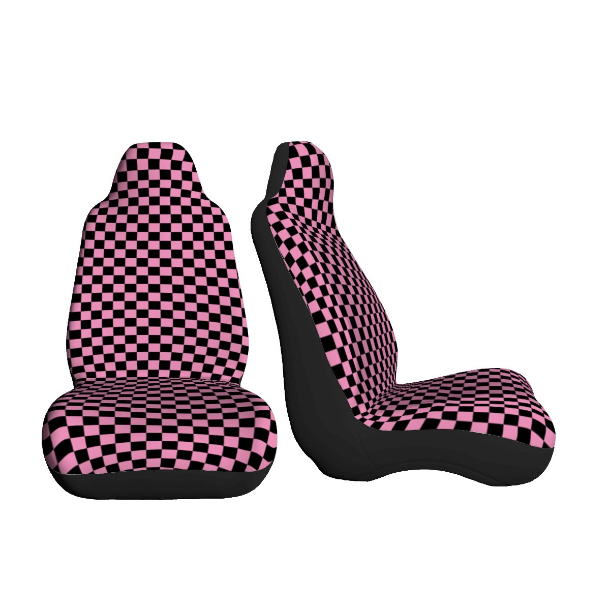 Black & Pink Checkered Car Seat Covers - Set of 2