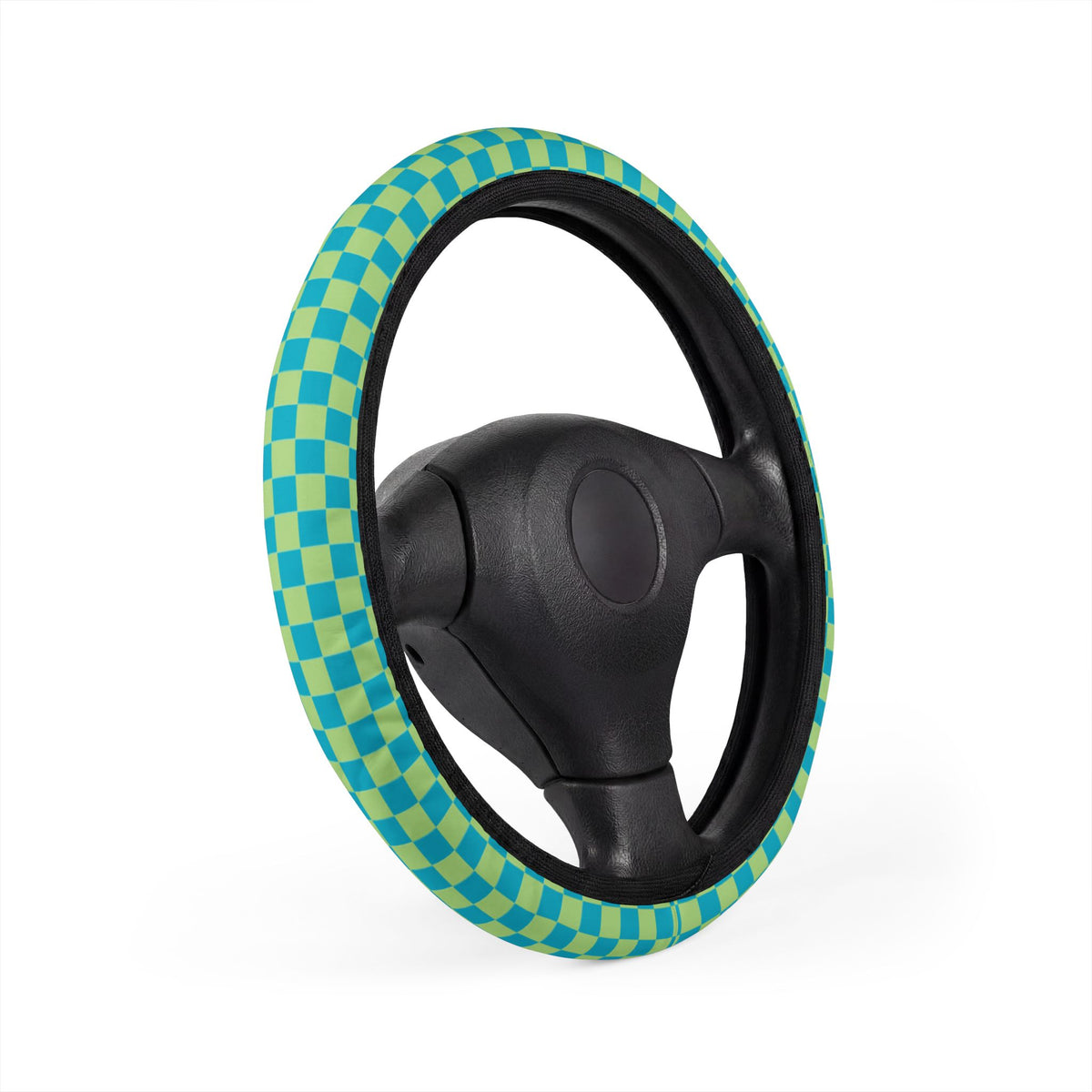 Blue & Green Checkered Steering Wheel Cover