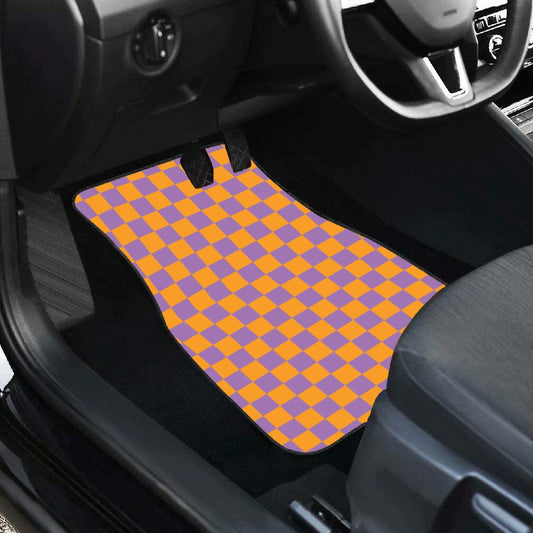 Orange & Purple Checkered Car Mats - Set of 2 - Front