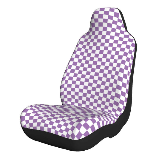 White & Purple Checkered Car Seat Covers - Set of 2