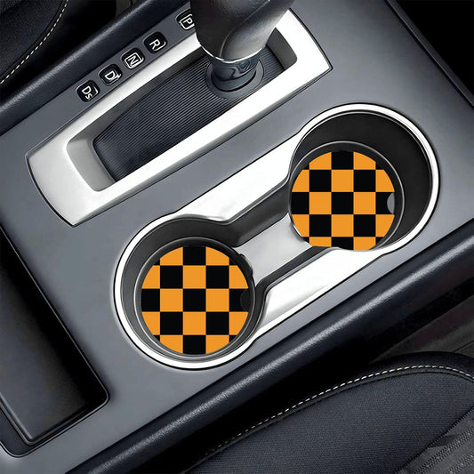 Black & Orange Checkered Ceramic Coasters - Set of 2