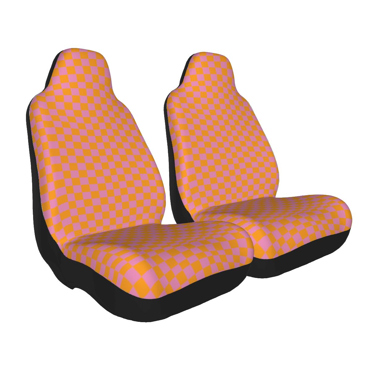 Pink & Orange Checkered Car Seat Covers - Set of 2