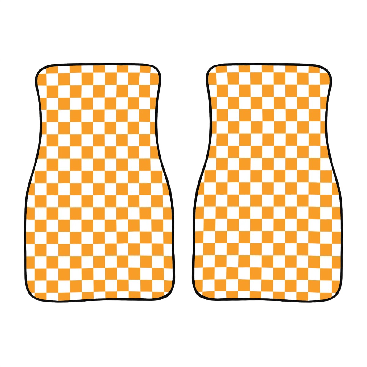 White & Orange Checkered Car Mats - Set of 2 - Front