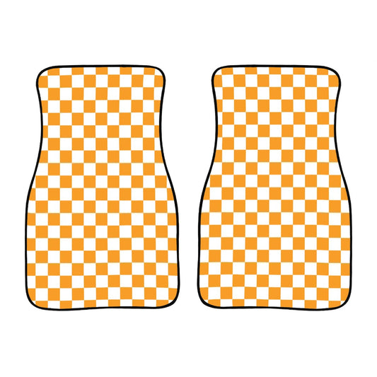 White & Orange Checkered Car Mats - Set of 2 - Front