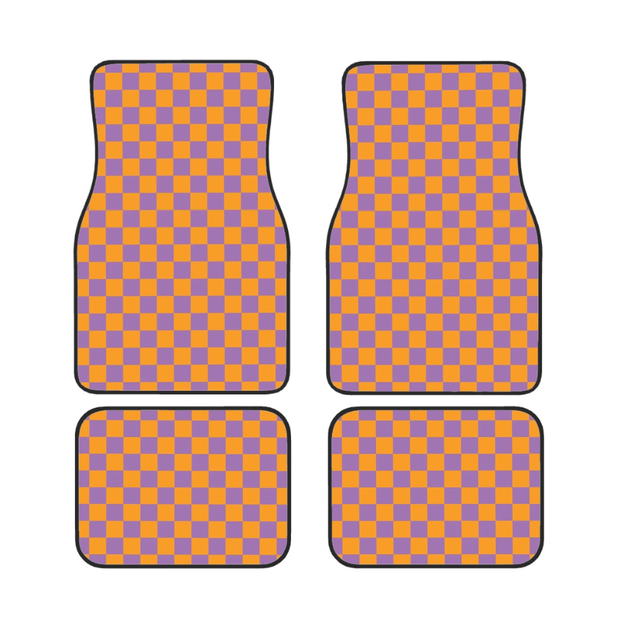 Orange & Purple Checkered Car Mats - Set of 4