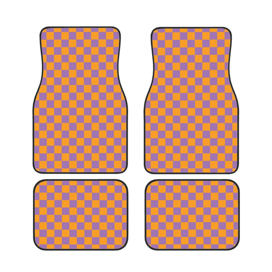Orange & Purple Checkered Car Mats - Set of 4