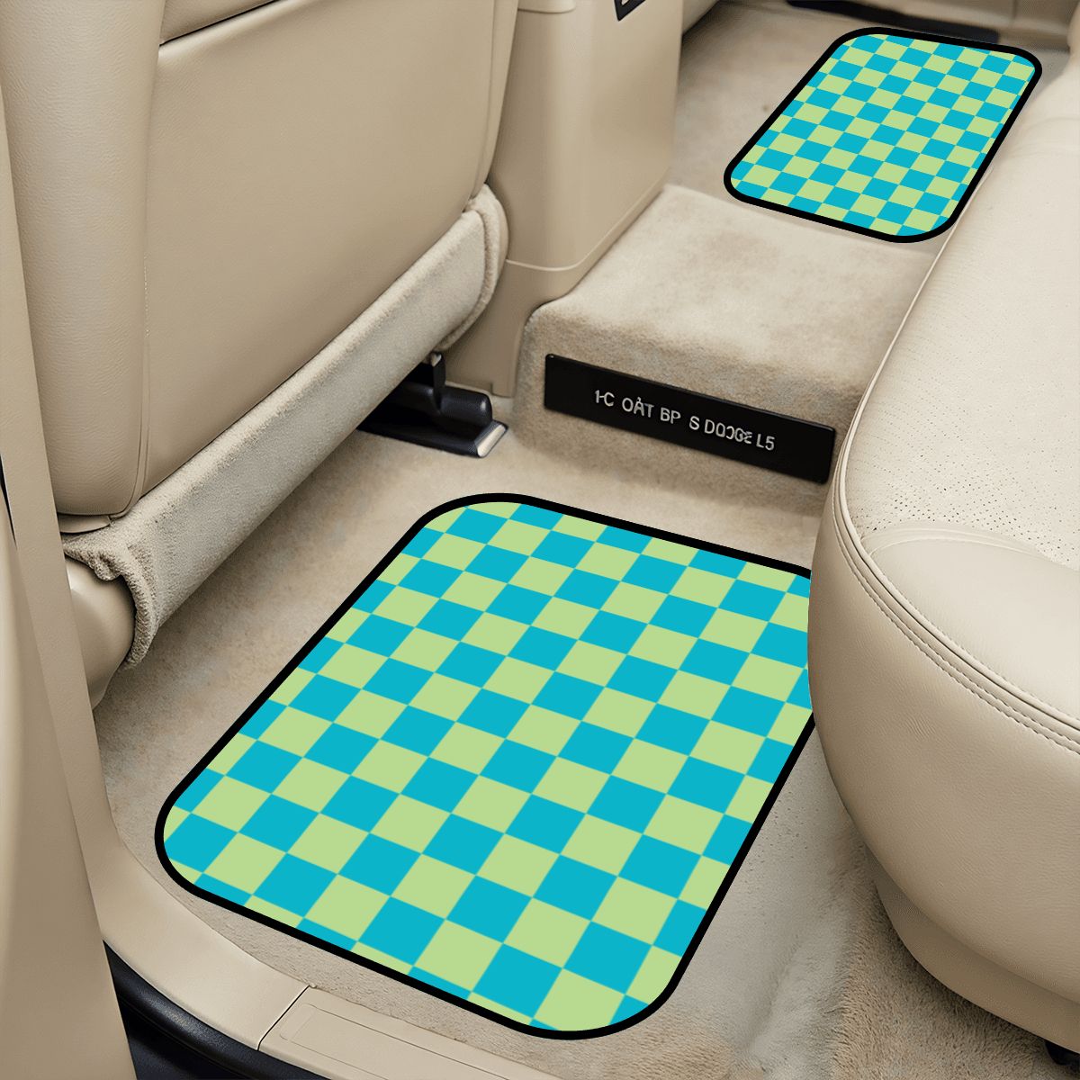 Blue & Green Checkered Car Mats - Set of 2 - Rear
