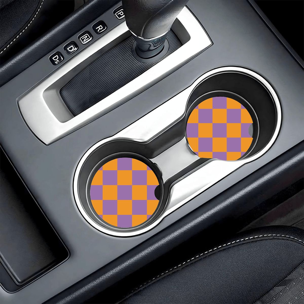 Orange & Purple Checkered Ceramic Coasters - Set of 2