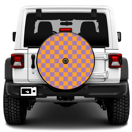 Orange & Purple Checkered Spare Tire Cover with Camera Hole