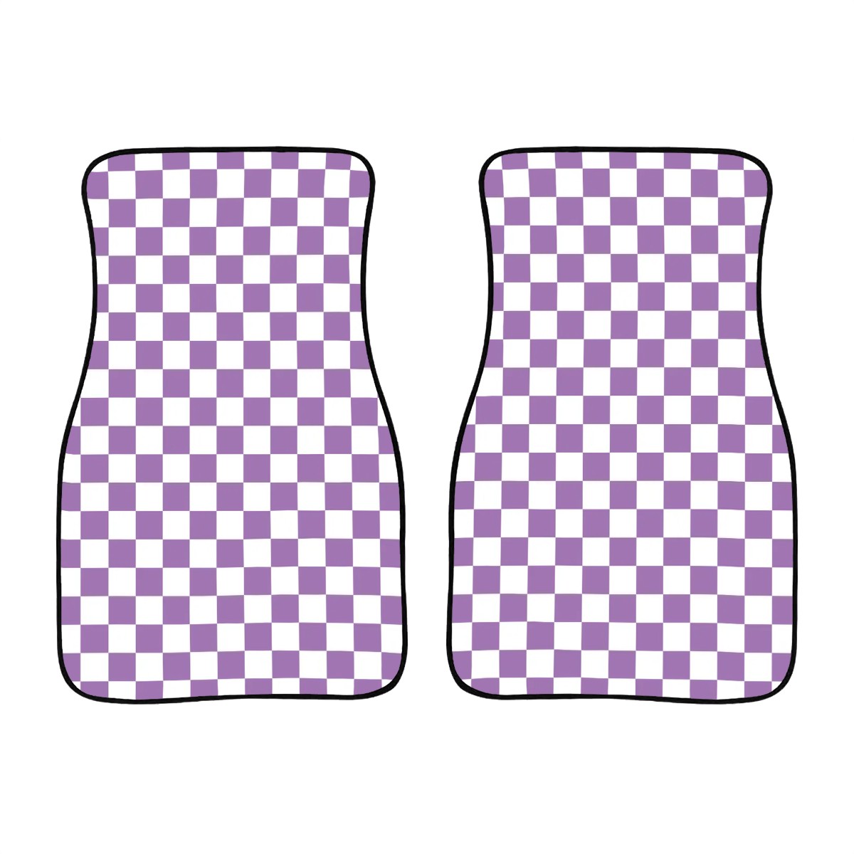 White & Purple Checkered Car Mats - Set of 2 - Front