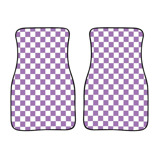 White & Purple Checkered Car Mats - Set of 2 - Front