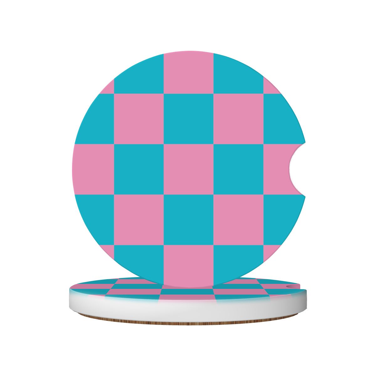 Pink & Blue Checkered Ceramic Coasters - Set of 2