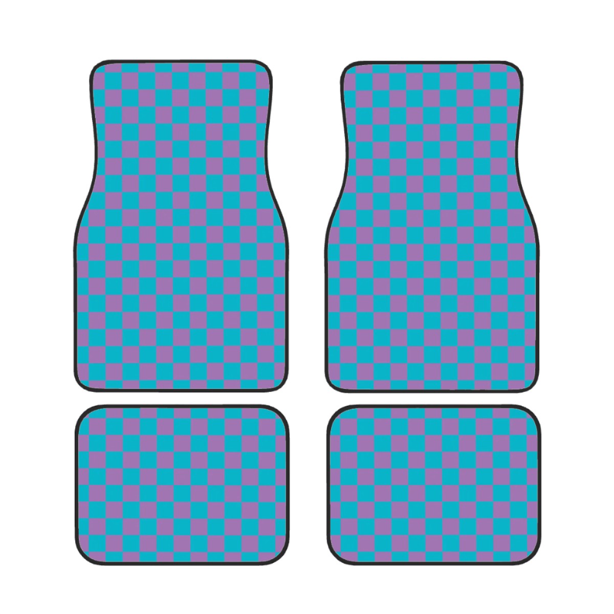 Blue & Purple Checkered Car Mats - Set of 4