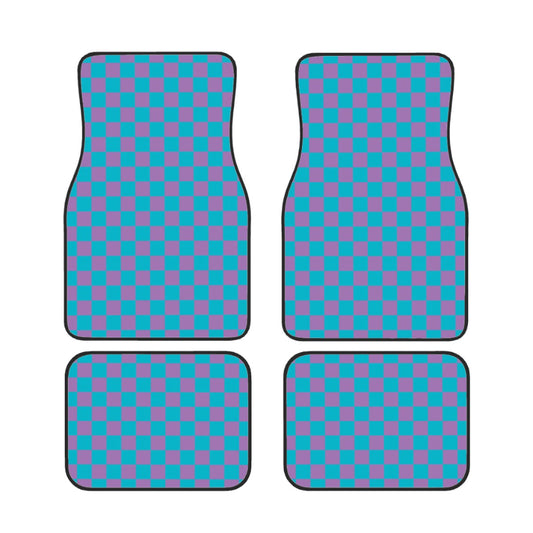 Blue & Purple Checkered Car Mats - Set of 4