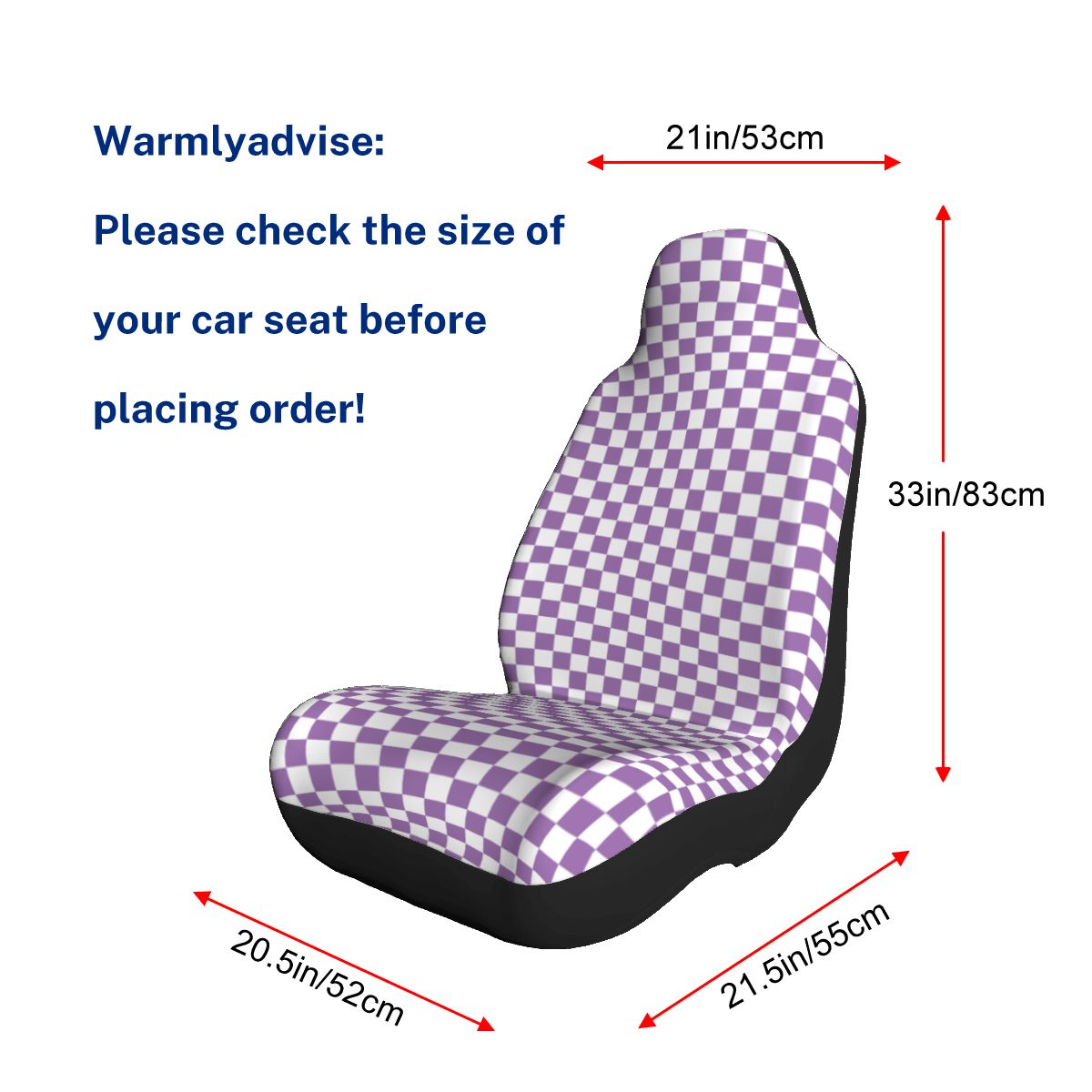 White & Purple Checkered Car Seat Covers - Set of 2