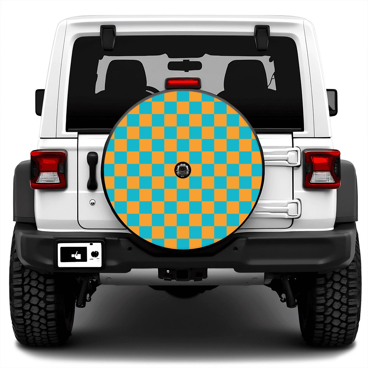 Blue & Orange Checkered Spare Tire Cover with Camera Hole