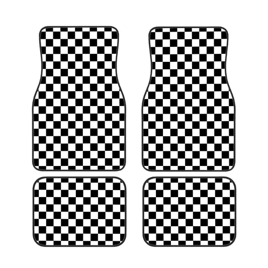 Black & White Checkered Car Mats - Set of 4