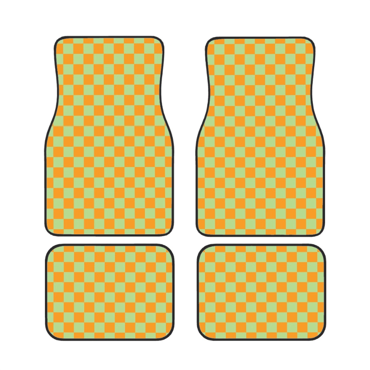 Orange & Green Checkered Car Mats - Set of 4