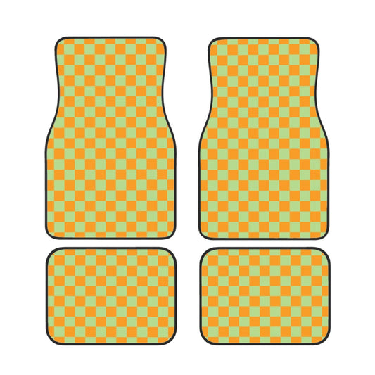 Orange & Green Checkered Car Mats - Set of 4