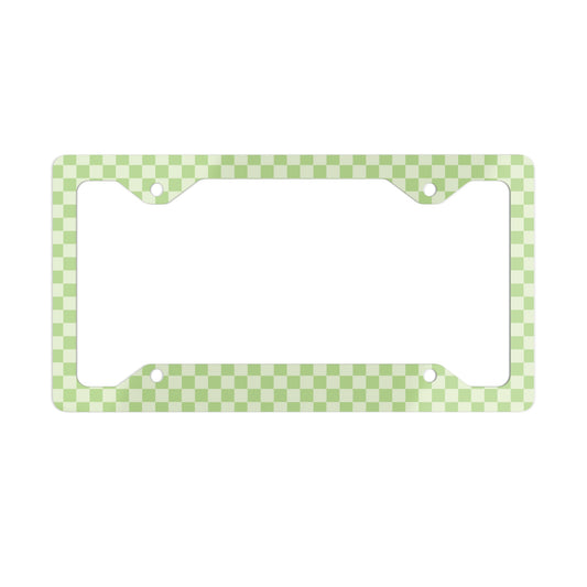 Green Checkered Metal License Plate Frame
