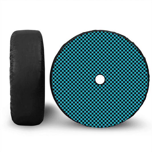 Black & Blue Mini Checkered Spare Tire Cover with Camera Hole