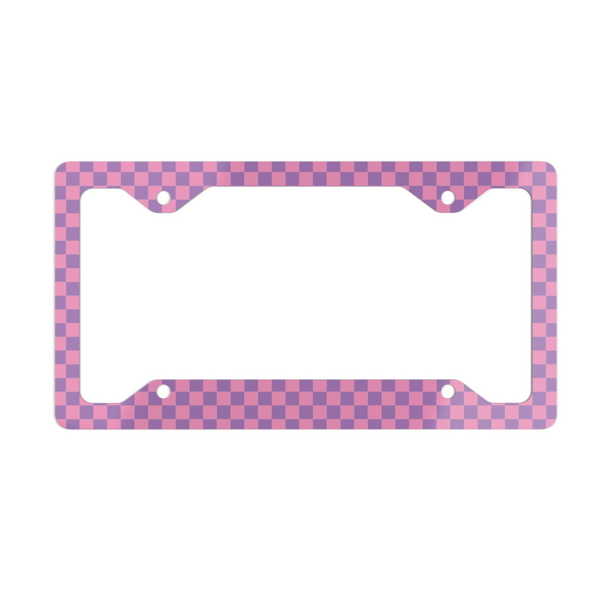Pink & Purple Checkered Metal License Plate Frame