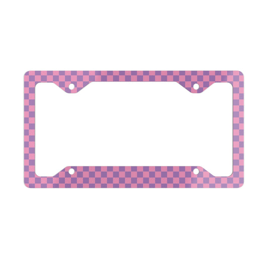 Pink & Purple Checkered Metal License Plate Frame