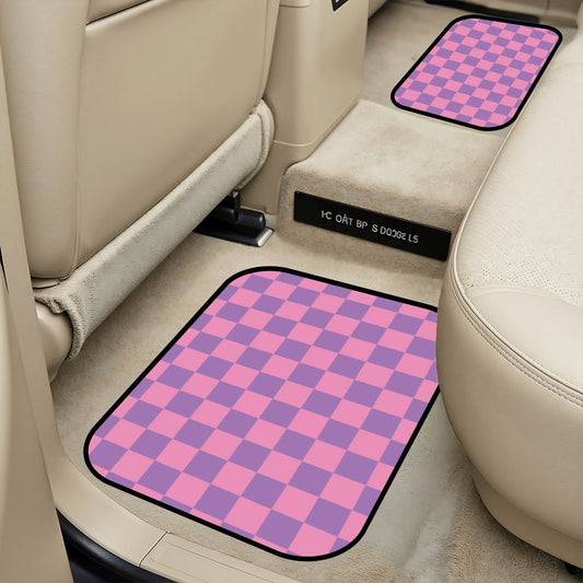 Pink & Purple Checkered Car Mats - Set of 2 - Rear