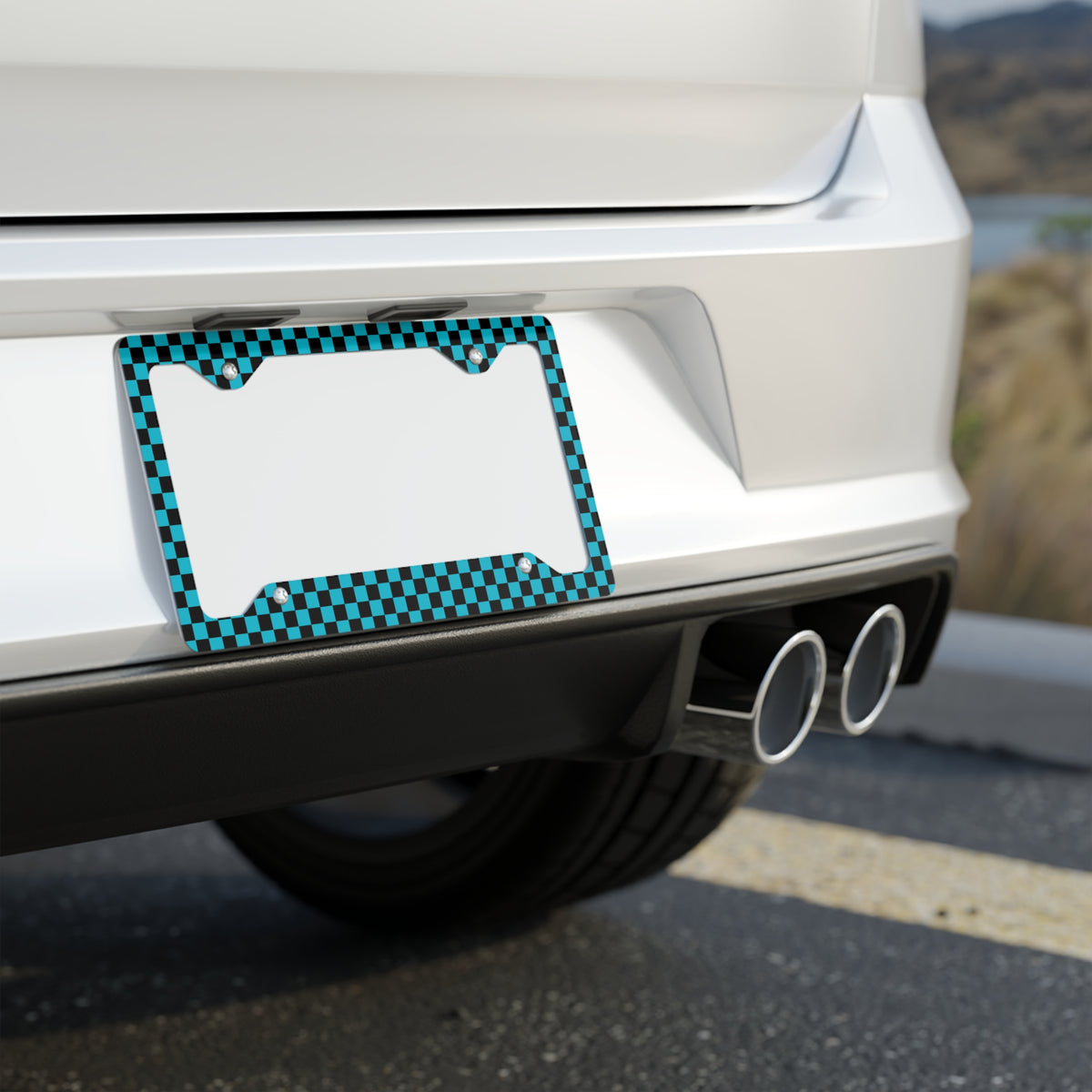 Black & Blue Checkered Metal License Plate Frame