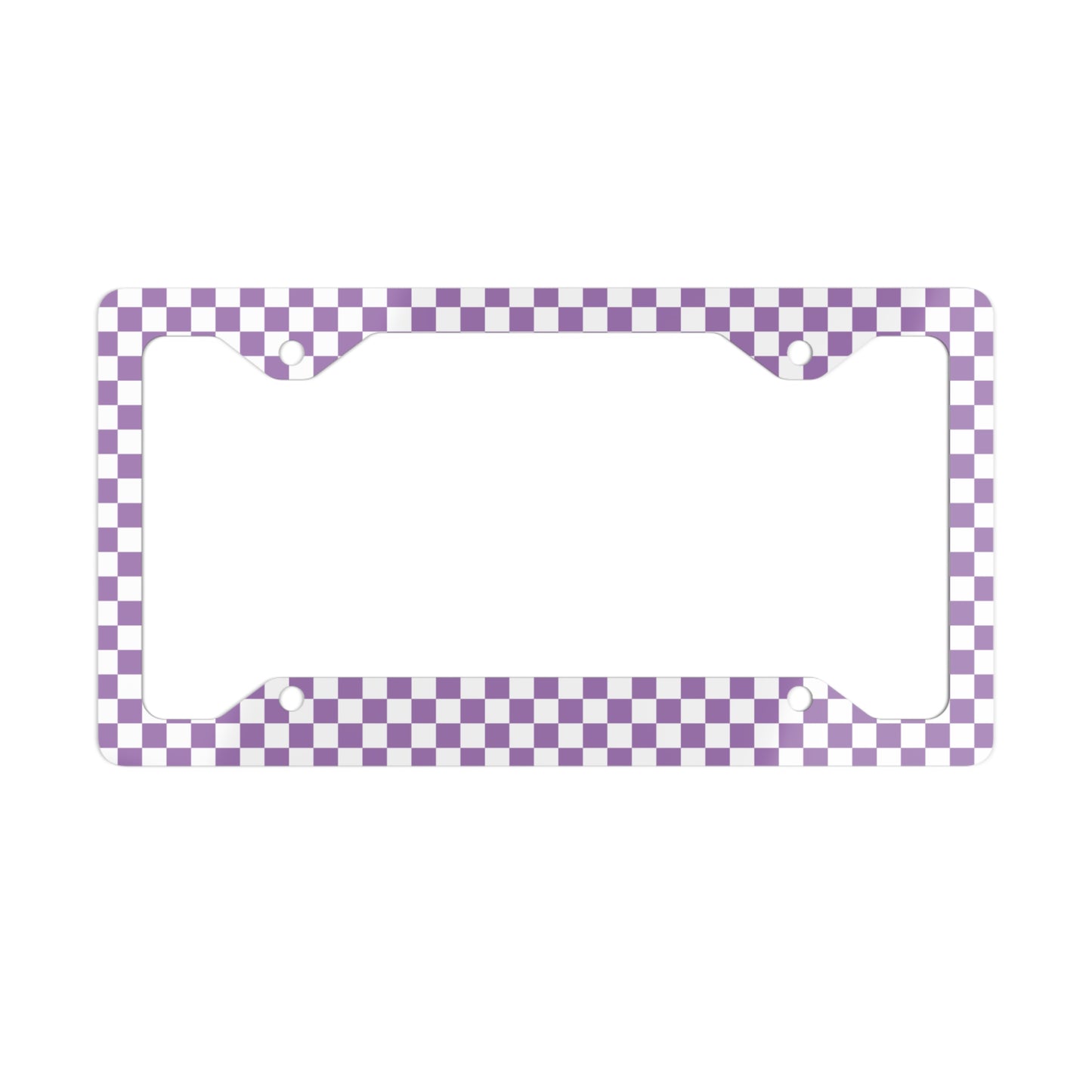 White & Purple Checkered Metal License Plate Frame