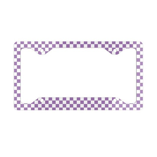 White & Purple Checkered Metal License Plate Frame