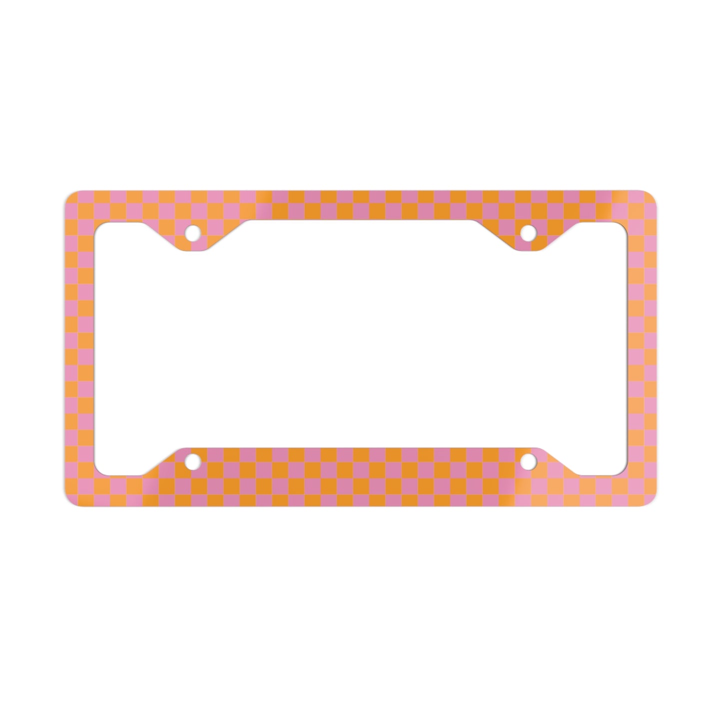 Pink & Orange Checkered Metal License Plate Frame