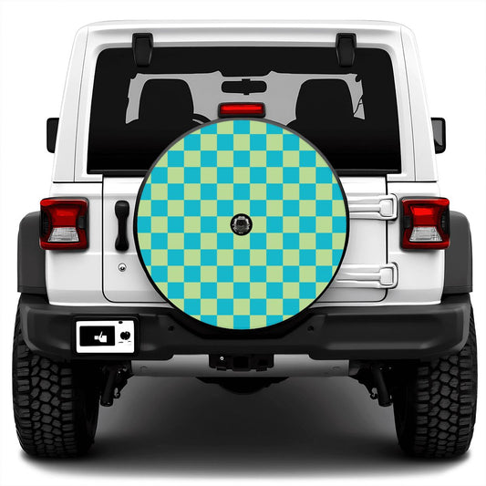 Blue & Green Checkered Spare Tire Cover with Camera Hole