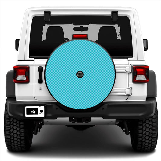 Blue Mini Checkered Spare Tire Cover with Camera Hole