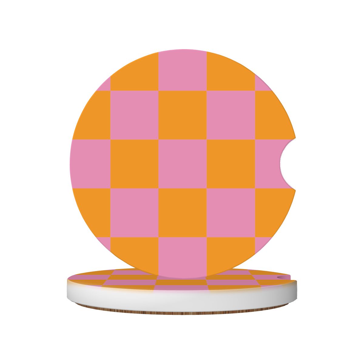 Pink & Orange Checkered Ceramic Coasters - Set of 2
