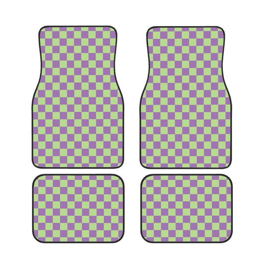 Purple & Green Checkered Car Mats - Set of 4