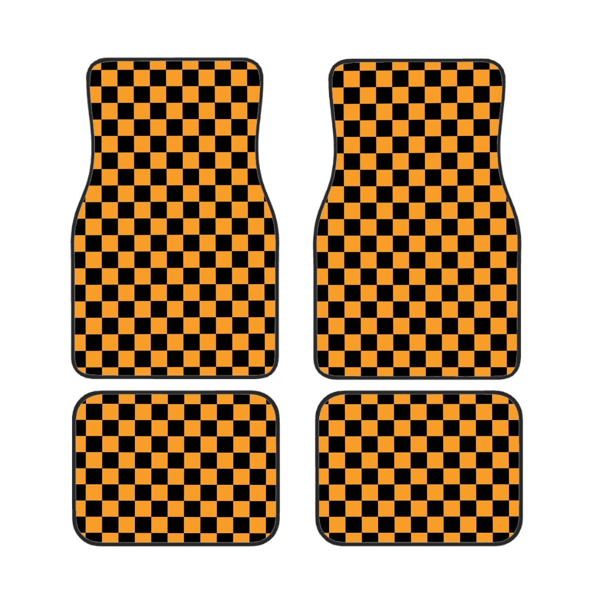 Black & Orange Checkered Car Mats - Set of 4