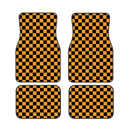 Black & Orange Checkered Car Mats - Set of 4