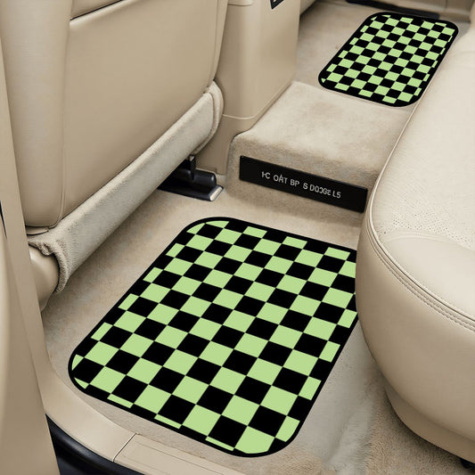 Black & Green Checkered Car Mats - Set of 2 - Rear