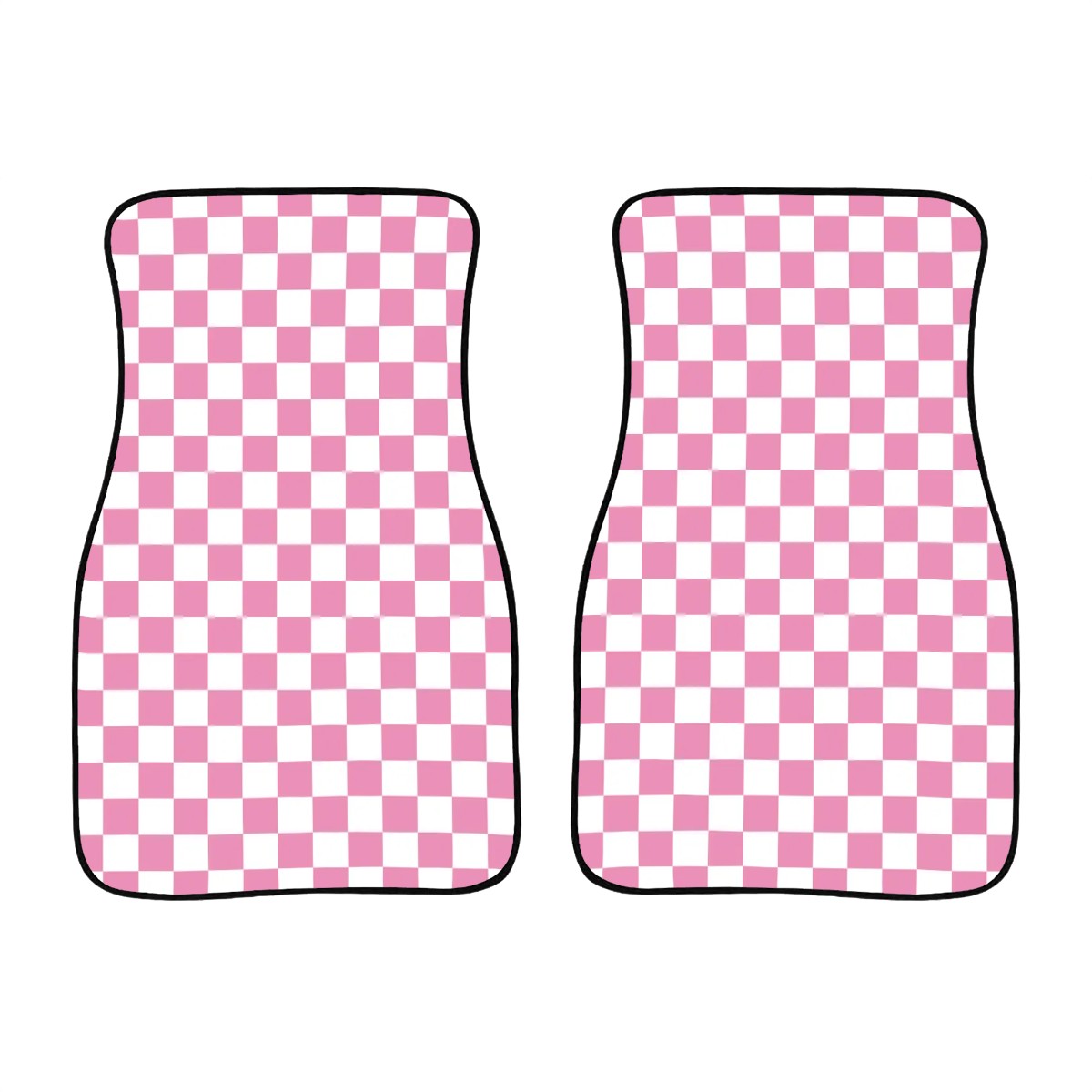 White & Pink Checkered Car Mats - Set of 2 - Front