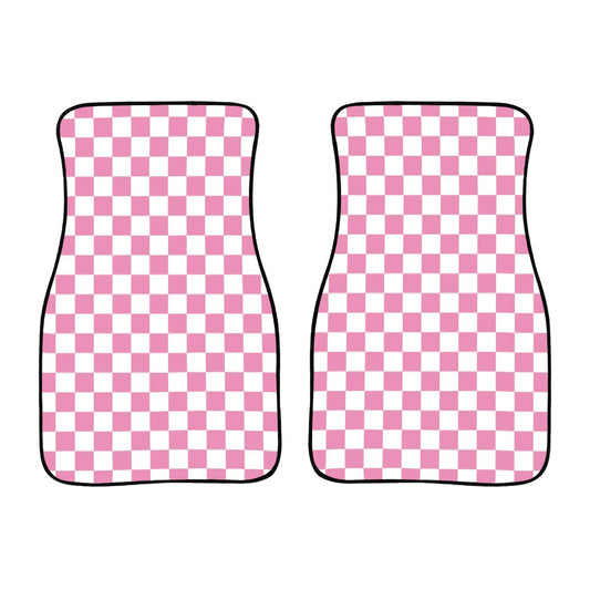White & Pink Checkered Car Mats - Set of 2 - Front