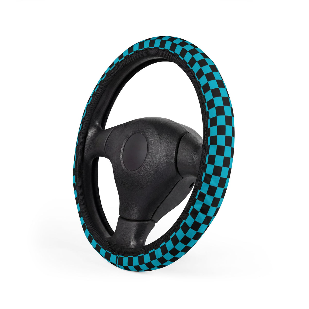 Black & Blue Checkered Steering Wheel Cover