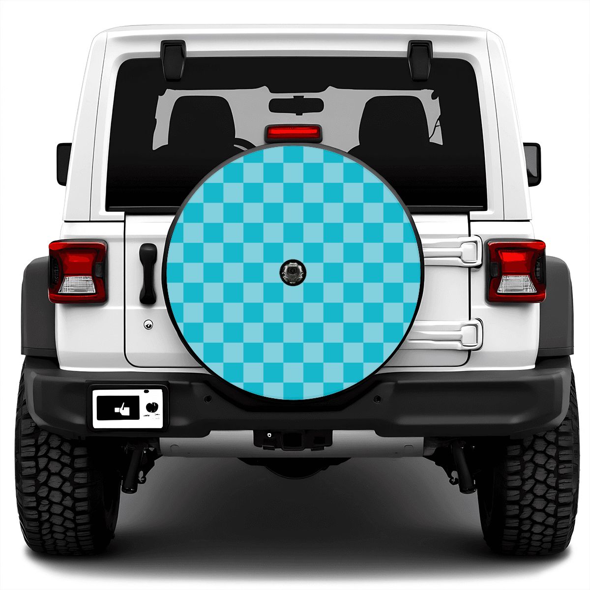 Blue Checkered Spare Tire Cover with Camera Hole