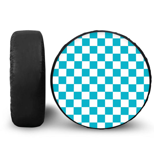 White & Blue Checkered Spare Tire Cover