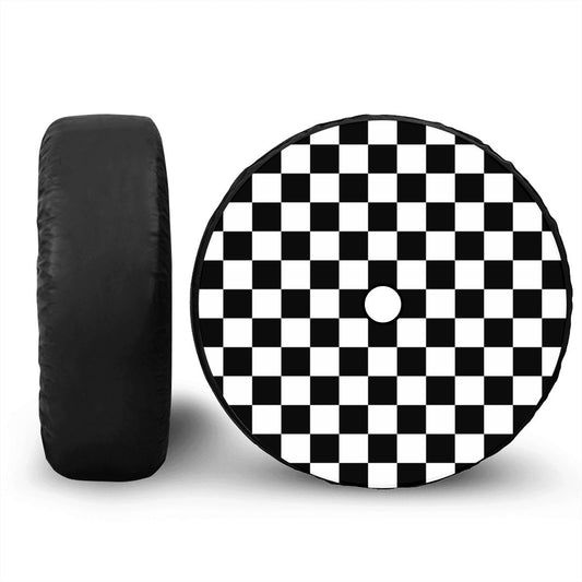 Black & White Checkered Spare Tire Cover with Camera Hole
