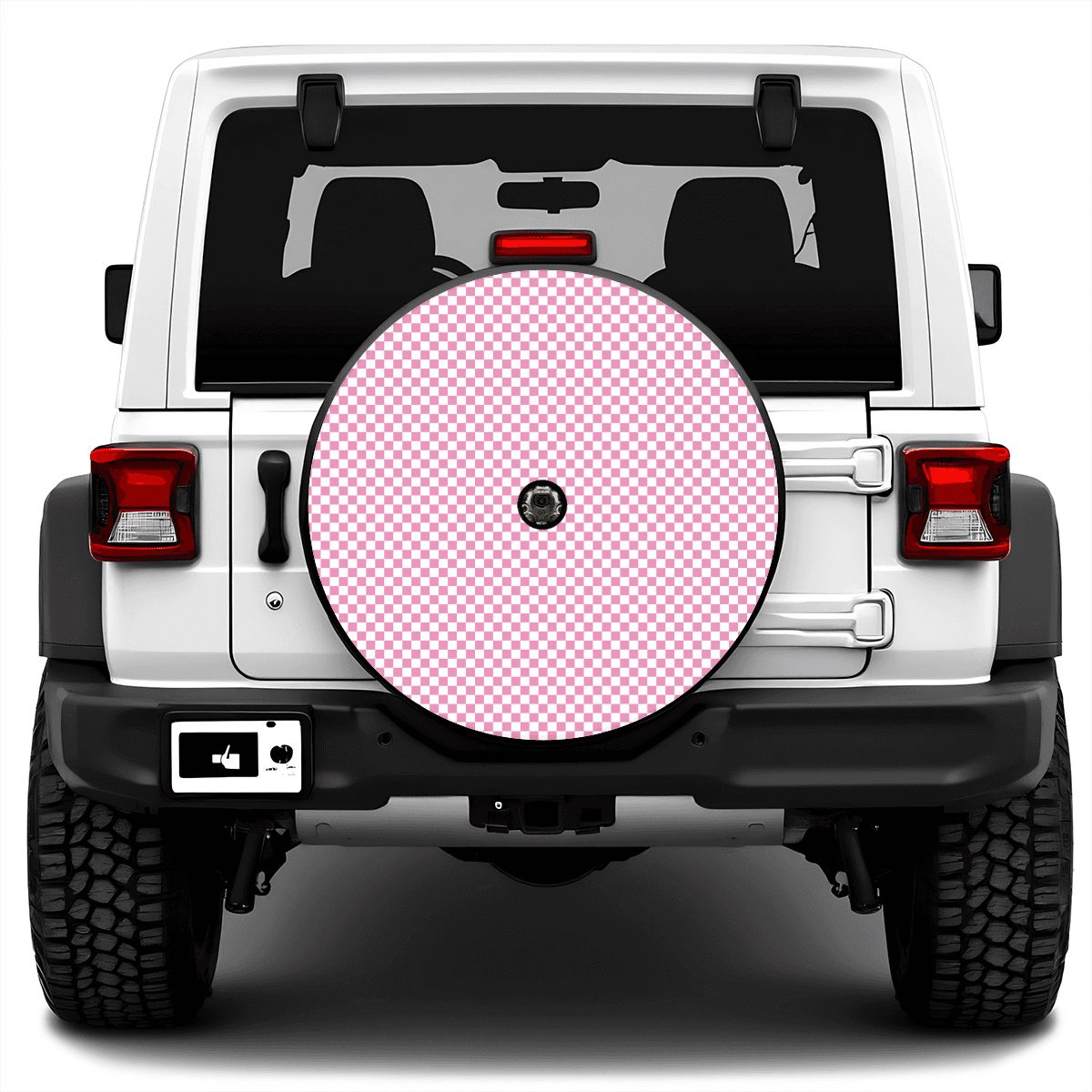 White & Pink Mini Checkered Spare Tire Cover with Camera Hole
