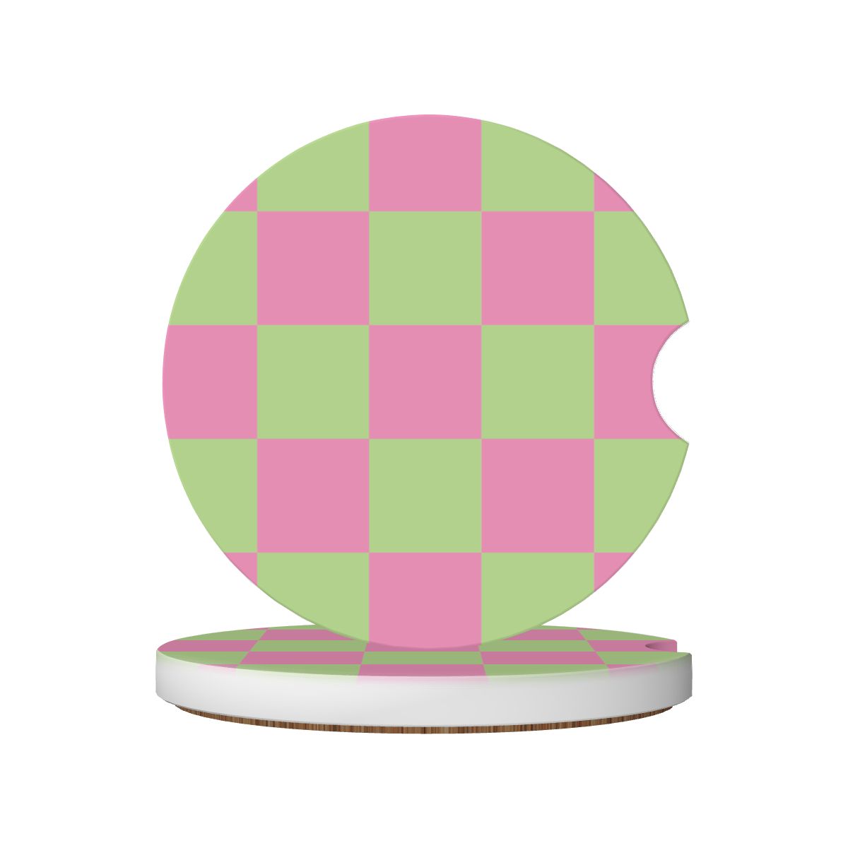 Pink & Green Checkered Ceramic Coasters - Set of 2