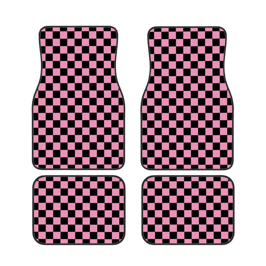 Black & Pink Checkered Car Mats - Set of 4