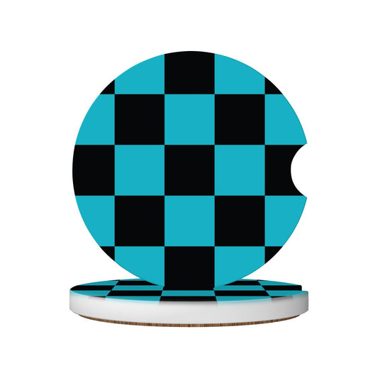 Black & Blue Checkered Ceramic Coasters - Set of 2