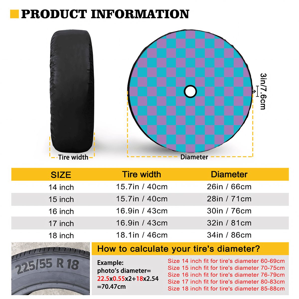 Blue & Purple Checkered Spare Tire Cover with Camera Hole